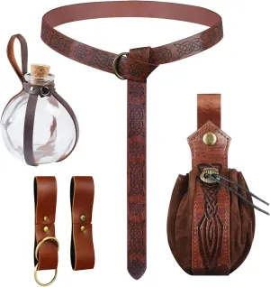 Women Renaissance Accessories Medieval Viking Belt Potion Bottles Belt Bag Leather Skirt Hikes