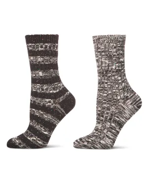 Women's 2 Pair Pack Mixed Stripe Crew Socks
