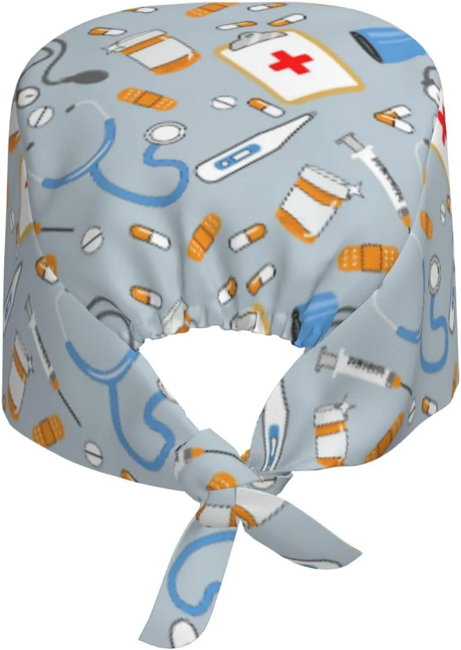 Working Cap Scrub Cap with Sweatband Adjustable Tie Back Hat for Women Nurse Dentist