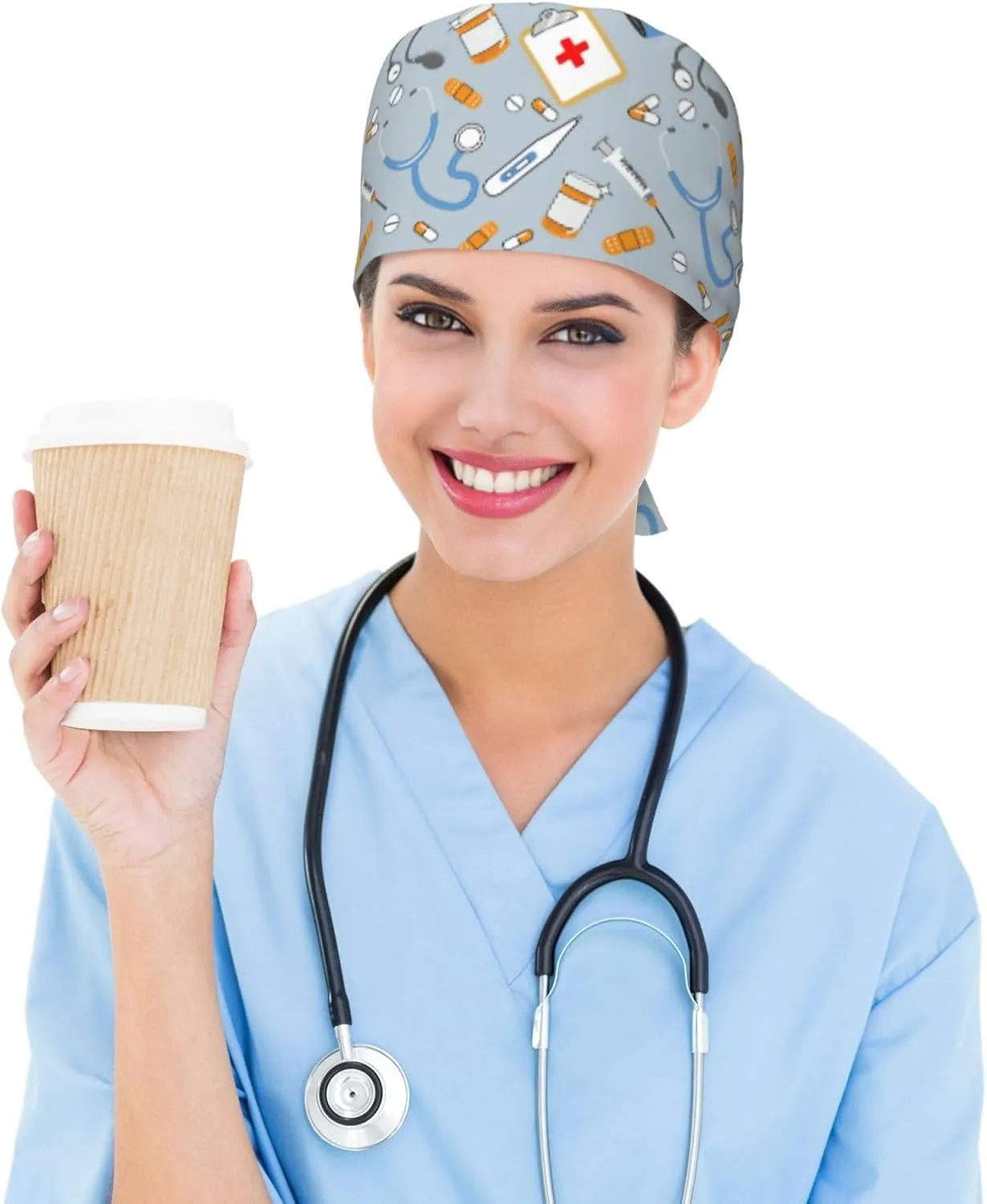 Working Cap Scrub Cap with Sweatband Adjustable Tie Back Hat for Women Nurse Dentist