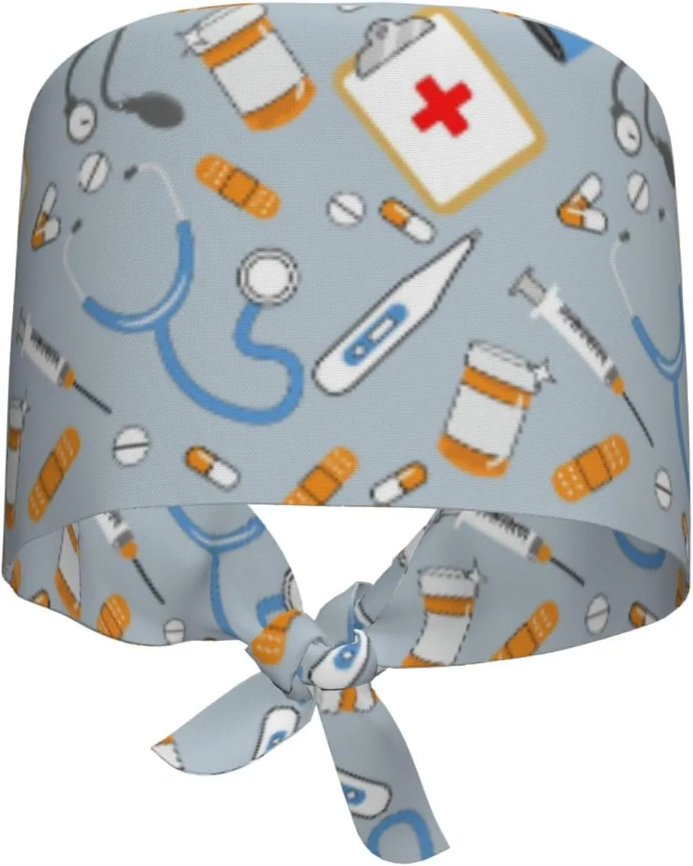 Working Cap Scrub Cap with Sweatband Adjustable Tie Back Hat for Women Nurse Dentist