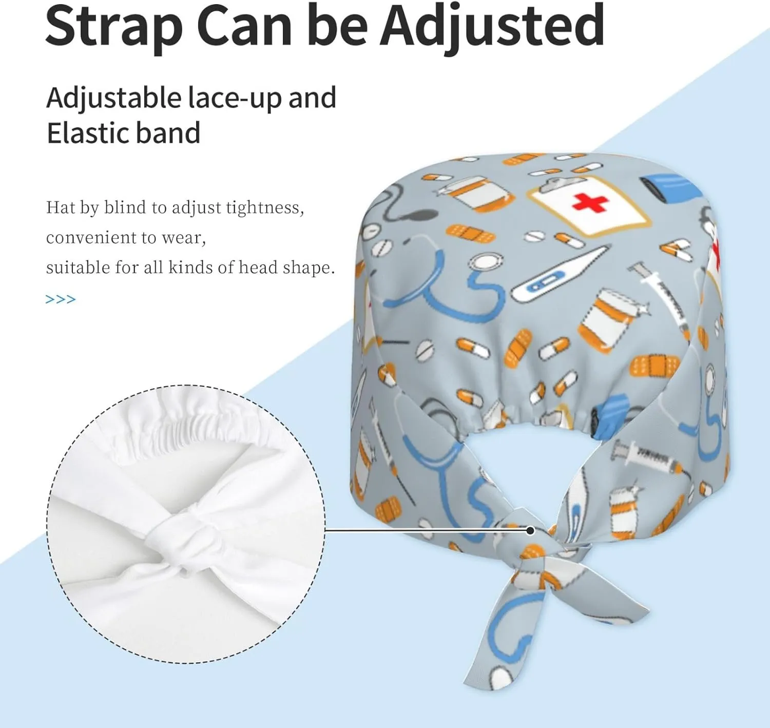 Working Cap Scrub Cap with Sweatband Adjustable Tie Back Hat for Women Nurse Dentist